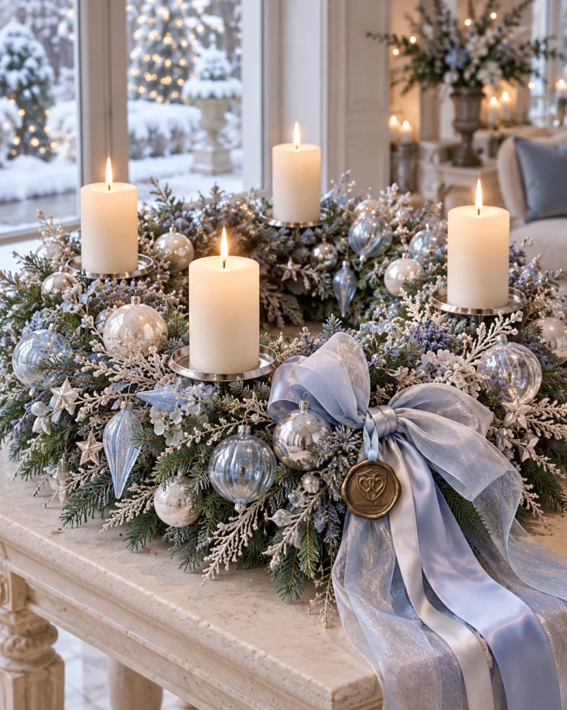 Winterzauber im Herzhaus – Adventskranz in Eisblau und Silber