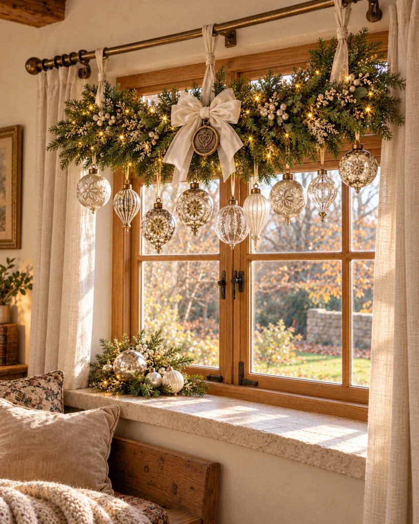 Helle Weihnachtsfreude – Fenstergirlande in Creme und Champagner