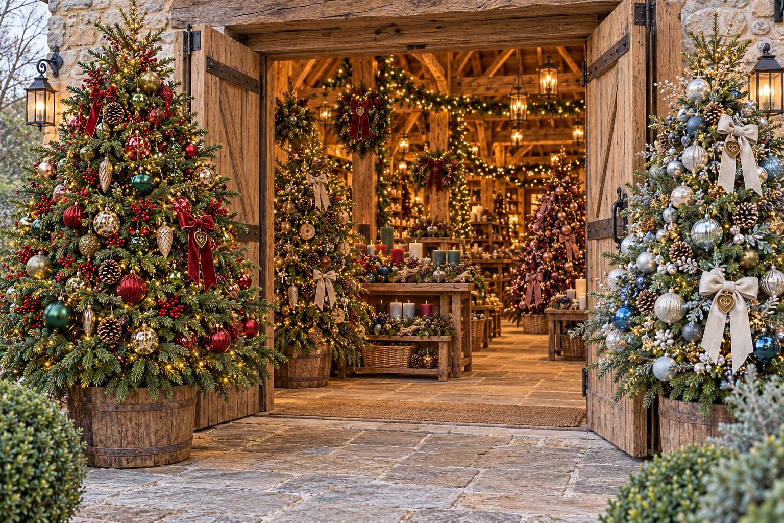 Festlich geschmückter Eingang in die Weihnachtswelt.