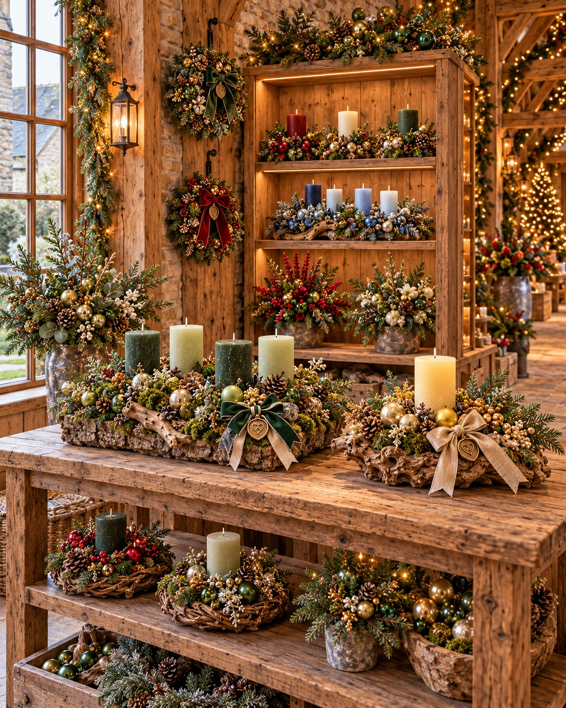 Unser Angebot: Weihnachtliche Gestecke und Kränze.